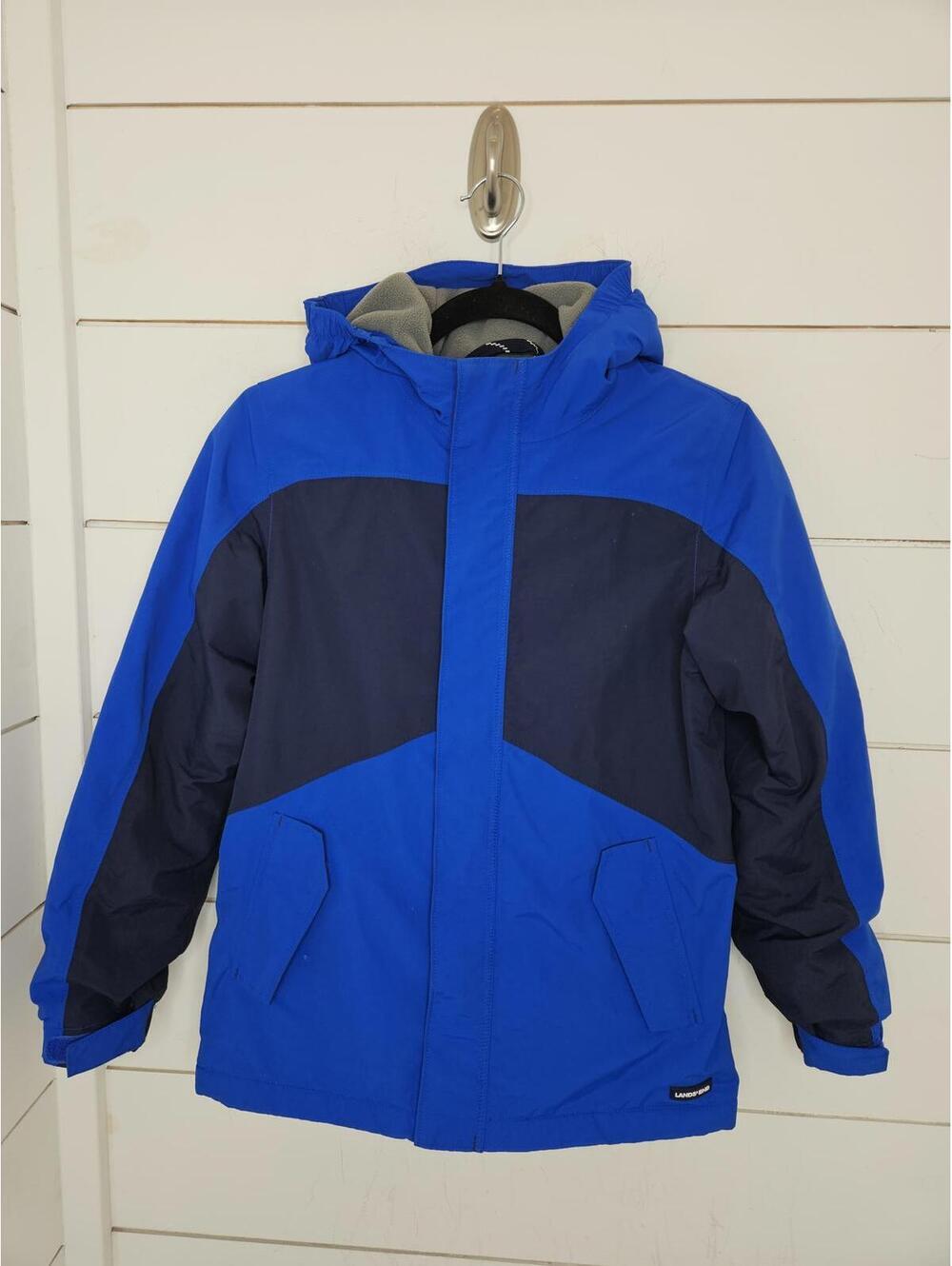 Lands End Medium (10-12) Navy blue & blue heavyweight coat with hood